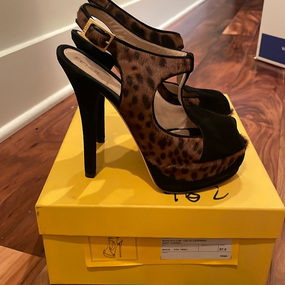 Fendi pony hair and suede platform sandal